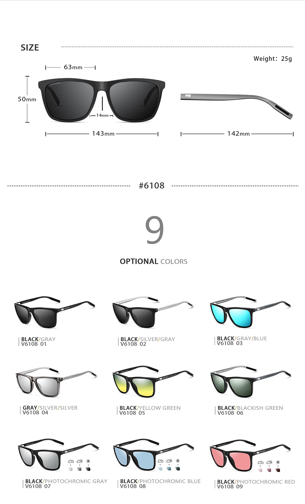 NEW | VEITHDIA | Polarized Sunglasses